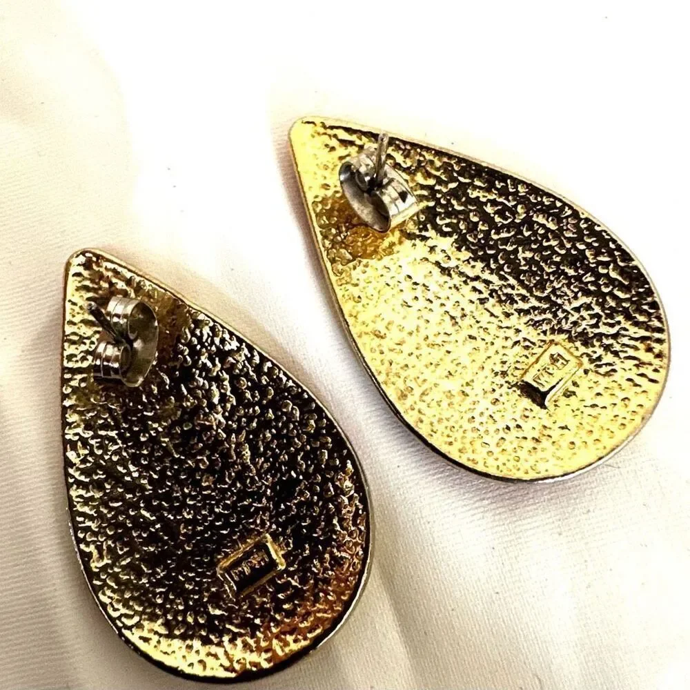 Red cream and gold tone teardrop post earrings
